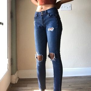 Knee-Ripped Medium Dark Wash Jeans